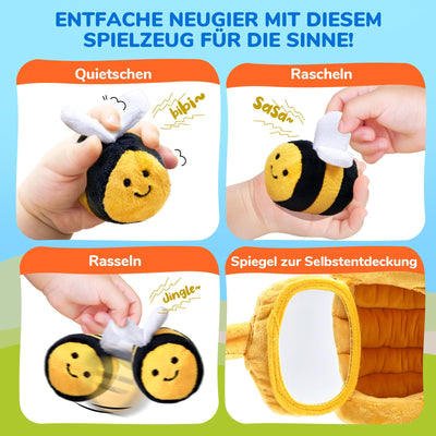 JoyCat Baby Spielzeug 6-12 Monate, Baby Bienenstock mit 5 Bienen Sensorik Spielzeug, Rassel, Spiegel, Montessori BabySpielzeug, Motorikspielzeug Geschenke für Kinder 1 2 Jahre