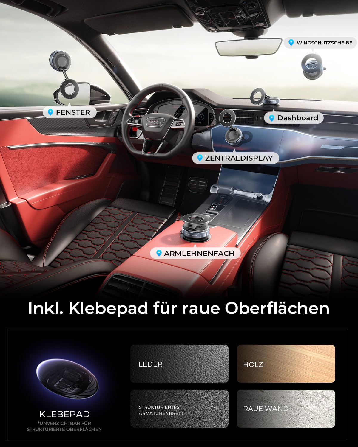 MRGLAS 2025 Upgraded Handyhalterung Auto Magnet für Magsafe Autohalterung, Vakuum Saugnapf Handy Halterung Auto [89+LBS Saugleistung & 2800gf Stärkster Magnet], 360° Drehbar für KFZ/Spiegel/iPhone