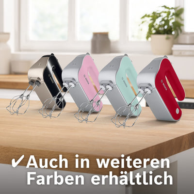 Bosch Handrührer Styline MFQ4075DE, 2 Rührbesen, 2 Edelstahl-Knethaken, spülmaschinengeeignet, Pürierstab, Mixbecher, 5 Stufen plus Turbostufe, 550 W, weiß/silber