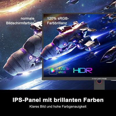Minifire Gaming Monitor 24",180 Hz, WQHD(2560 x 1440),Nano IPS, OD 1ms, HDR, 130% sRGB, AMD FreeSync+,Motion Blur Reduction Technologie, VESA(75 x 75 mm) - Schwarz MFG24X5Q