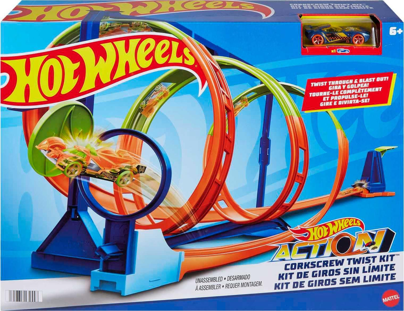 HOT WHEELS Looping-Twister Set - Trackset mit dreifachem Korkenzieher-Looping und Aufbewahrungsbox, inklusive 1 Spielzeugauto, für Kinder ab 6 Jahren, HMX41