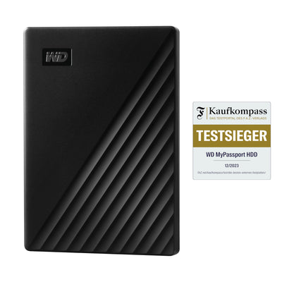 WD My Passport externe Festplatte 2 TB (mobiler Speicher, schlankes Design, herunterladbare Software, automatische Backups, Passwortschutz) Schwarz - auch kompatibel mit PC, Xbox und PS4