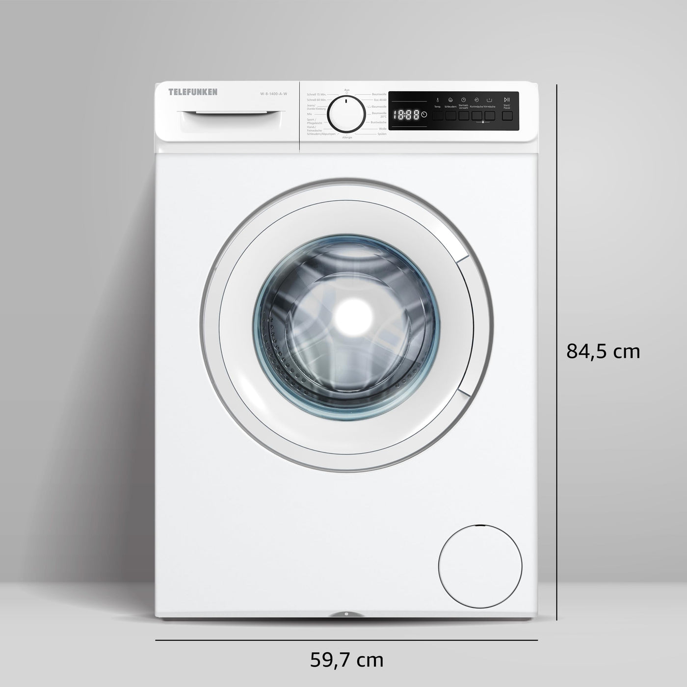 Telefunken Waschmaschine 8kg | 1400 U/Min. | Inverter Motor - Leise & Effizient | AquaStop - Schutz vor Wasserschäden | Schontrommel | Washing Machine mit 15 Programmen | EEK A | W-8-1400-A-W weiß