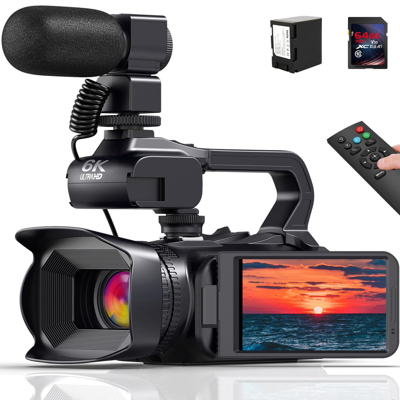 Videokamera Camcorder 6K 64MP 18X Digitalzoom Vlogging Camera mit IR Nachtsicht für YouTube, HD Webcam WiFi Video Kamera Recorder mit 4500mAh Akku, SD-Karte, Stabilisator, Mikrofon und Fernbedienung