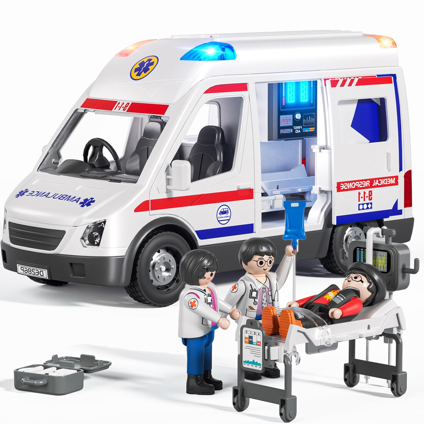 Doloowee Krankenwagen Spielzeug für Kinder im Alter von 3 4 5 6 7 8 Jahren, LKW mit Reibungsantrieb, mit Licht und Ton, Einsatzfahrzeug Spielzeug für Jungen und Mädchen, Geschenke