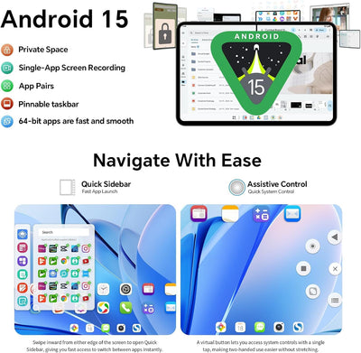 TECLAST T65 Tablet 13,4 Zoll Android 15 Tablets 120Hz Display, 4G LTE Dual SIM, 2.2GHz Gaming, 20GB RAM+128GB ROM(4TB TF), GPS, Widevine L1, Tabletpc mit USB Anschluss für Streaming, Filme