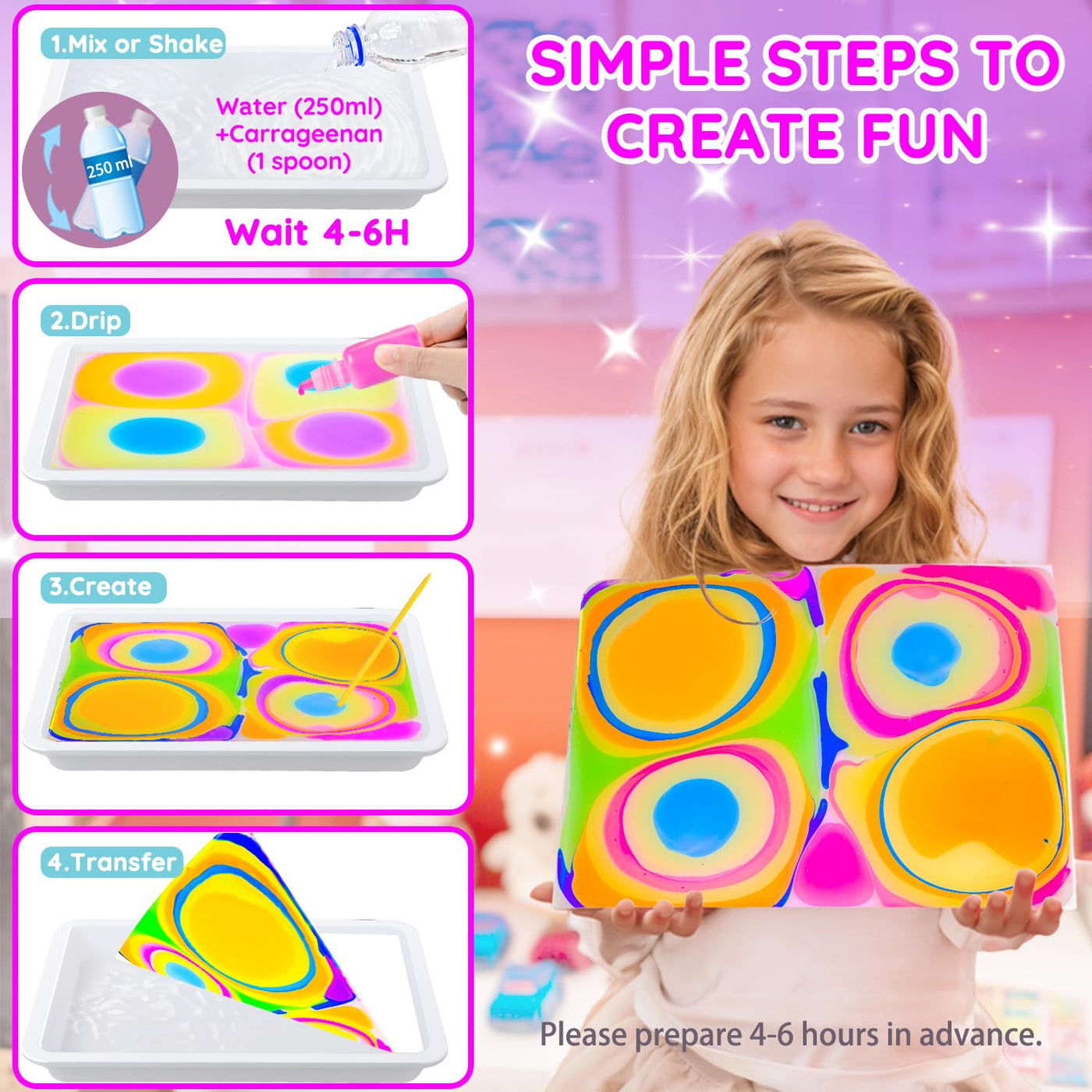 MOMUSE Bastelset Kinder ab 6 Jahre mit 2 Tabletts, Wasser-Marmorierfarbe-Set & Holz-Katzenfiguren, Kreatives Basteln Mädchen 8 Jahre, Coole Geschenke für Jungen Mädchen ab 6 8 9 10 12 Jahre