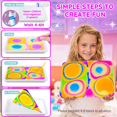 MOMUSE Bastelset Kinder ab 6 Jahre mit 2 Tabletts, Wasser-Marmorierfarbe-Set & Holz-Katzenfiguren, Kreatives Basteln Mädchen 8 Jahre, Coole Geschenke für Jungen Mädchen ab 6 8 9 10 12 Jahre