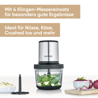 SEVERIN Universalzerkleinerer, Multizerkleinerer für grobes und feines Zerkleinern, geeignet für Crushed Ice, Käse, Nüsse und mehr, matt-schwarz/Edelstahl-gebürstet, KM 3867
