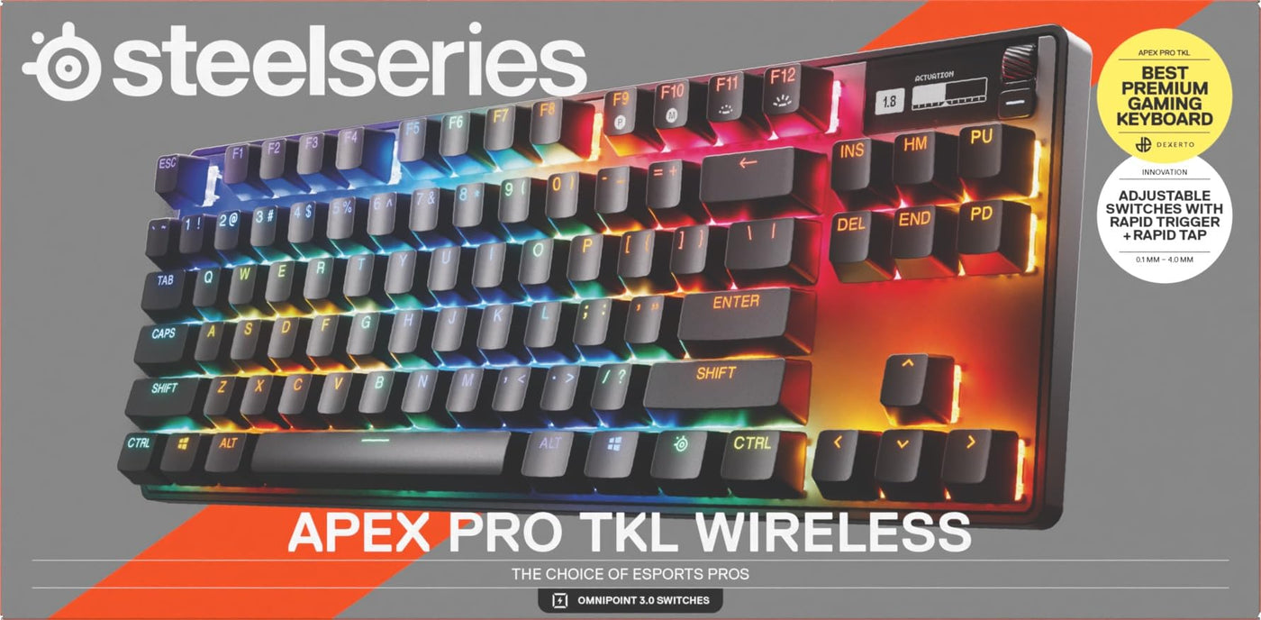 SteelSeries Apex Pro TKL Wireless Gen 3 - HyperMagnetic Gaming-Tastatur - OmniPoint 3.0 Switches - Anpassbares Ansprechverhalten - Sofort einsetzbare Presets - Rapid Tap/SOCD - OLED - DE QWERTZ Layout