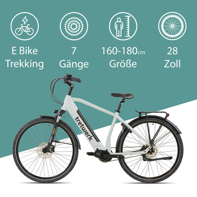 TRETWERK 28 Zoll E-Bike Herren Cityrad - Sonic Nexus - Pedelec Herrenfahrrad mit 7 Gang Nabenschaltung -Elektrofahrrad mit Mittelmotor - weiß 50cm