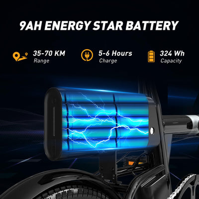 HITWAY E Bike 16 Zoll Elektrofahrrad E Bike, Pedelec mit 250W Motor, 25km/h Geschwindigkeit, 324Wh Batterie E-Fahrräder für Erwachsene BK35S (Schwarz-BK35S-9Ah)