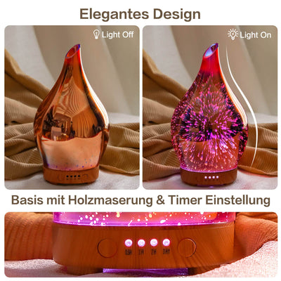 Porseme Aroma Diffuser Luftbefeuchter 100ml,Handgeblasen 3D Luftbefeuchter Ultraschall Leise 7 farbwechselnde LEDs Raumbefeuchter BPA Frei für Wohnung Yoga SPA mit Timer (Rose Gold)
