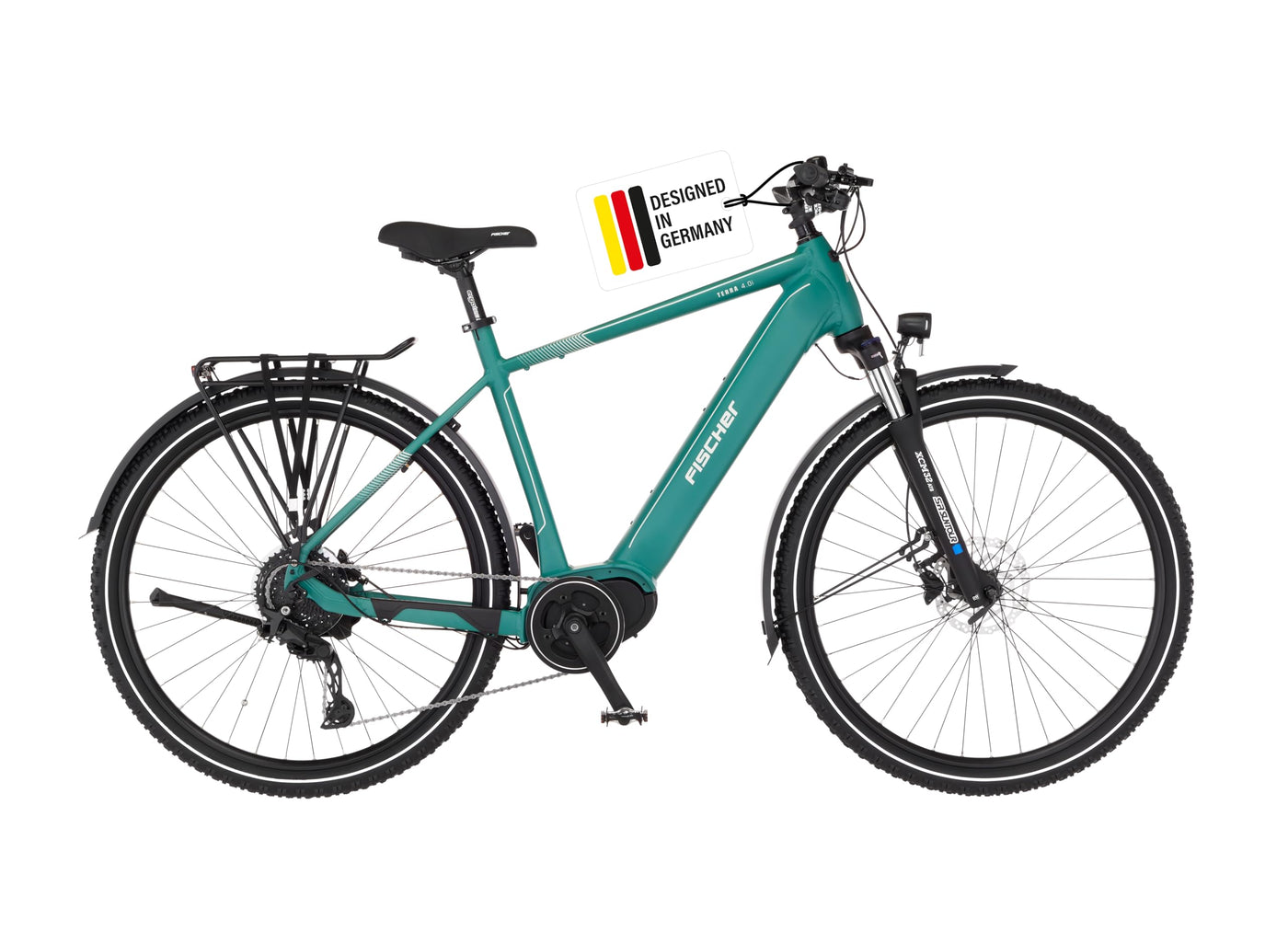 FISCHER E-Bike ATB Terra 4.0i Elektrofahrrad für Damen und Herren, RH 55, Mittelmotor 80, 36 V Akku, Adventure Green matt