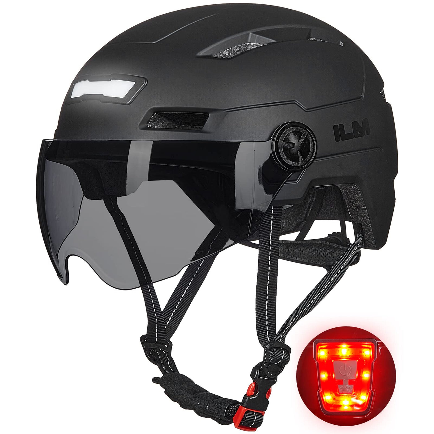 ILM Fahrradhelm mit Visier und LED Licht Mountain&Road Fahrradhelme für Damen und Herren Fahrradhelm für Pendeln in der Stadt E3-10L，schwarz L-XL