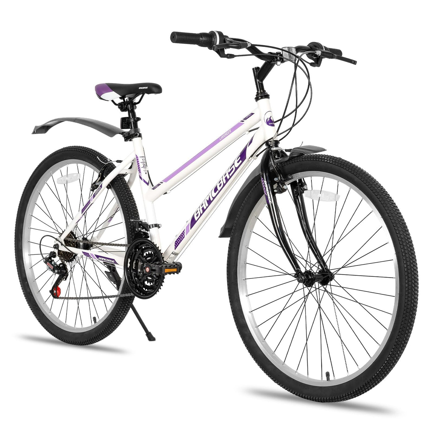 Hiland Bamcbase Mountainbike für Damen, 26 Zoll 21 Gänge Mountainbike für Erwachsene, Weiß MTB