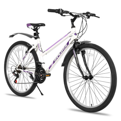 Hiland Bamcbase Mountainbike für Damen, 26 Zoll 21 Gänge Mountainbike für Erwachsene, Weiß MTB