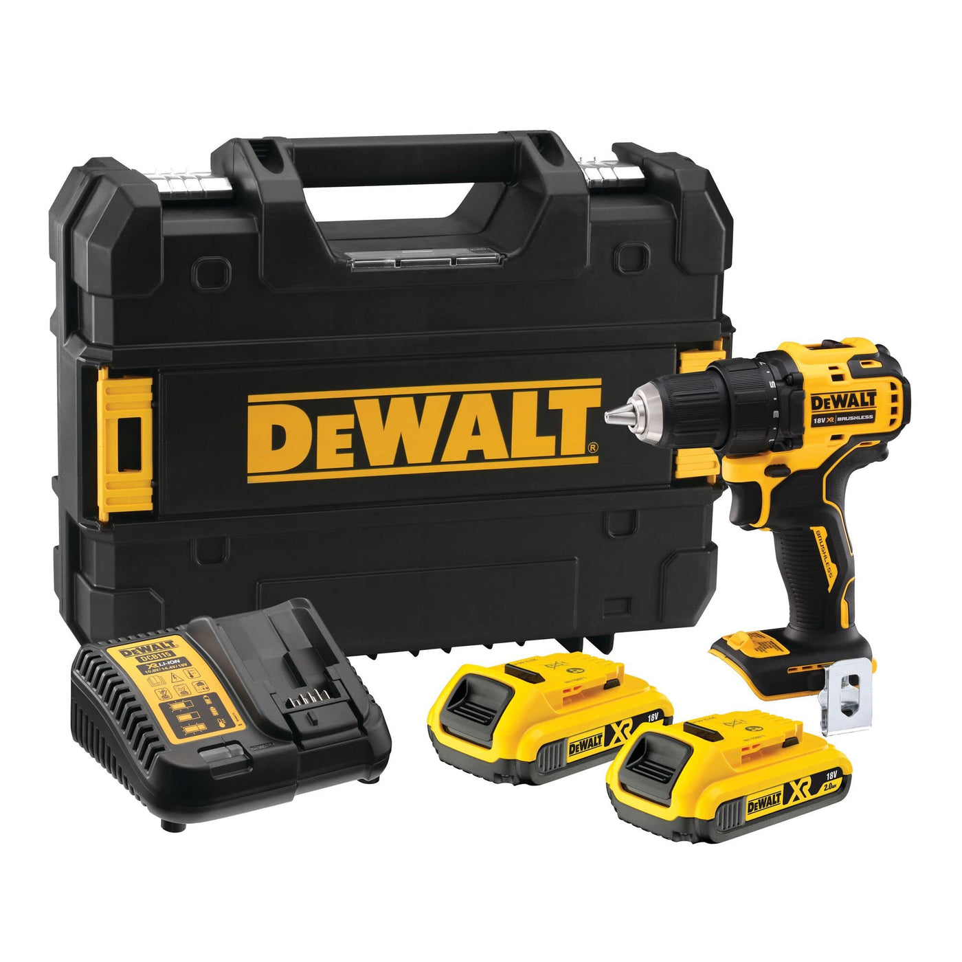 Dewalt 18V XR 2-Gang Akku-Bohrschrauber DCD708D2T (bürstenloses Vollmetall-Getriebe, 13 Mm Vollmetall-Schnellspann-Bohrfutter, LED-Arbeitslicht, Inkl. 2x Akkus, Ladegerät, Gürtelclip, T Stak Box)