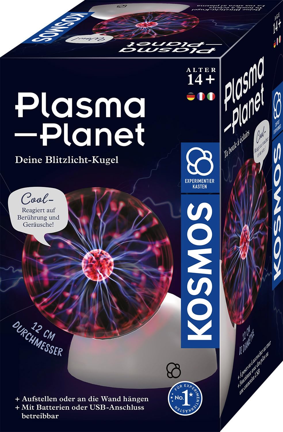 KOSMOS 676896 Plasma Planet, 12 cm Plasmakugel mit Sound-Sensor, Experimentierkasten für Kinder ab 8 Jahre zum Thema Physik