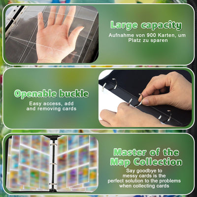 Sammelalbum für Karten, 50 Seiten 900 Karten Kapazität, Sammelkarten Album, Sammelmappe Karten Ordner Heft, Tragbar Reißverschlüsse Karten Halter, Geschenke für Sammler und Kinder