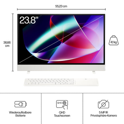HP Envy Move All-in-One PC, 23,8" QHD Display, Intel Core i5-1335U, 16 GB DDR5 RAM, 512 GB SSD, Intel UHD Grafik, Windows 11 Home, Weiß