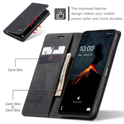 owlhold Hülle Samsung Galaxy A06 klapphülle Samsung A06 Premium Lederhülle Weiches Vintage-Nubukleder Faltbare Ständer Schutzhülle Kartenfach Standfunktion Handyhülle Samsung Galaxy A06 5G - Schwarz