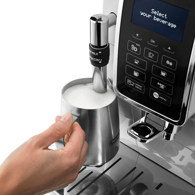 De'Longhi DINAMICA ECAM 350.35.W - Vollautomatische Kaffeemaschine, 1.8 l, weiß – (freistehend, Maschine Espresso Kaffeemaschine, weiß, LCD-Display, 1,8 l)