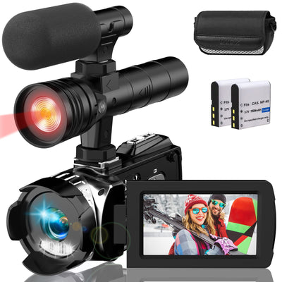 Hojocojo 4K Videokamera Camcorder UHD 48MP IR Nachtversion Vlogging Kamera,60 FPS 24X Digital Zoom 3" LCD-Bildschirm YouTube Camera mit Mikrofon,2 Batterien