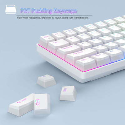 MageGee Tragbare 60% mechanische Gaming-Tastatur, roter Schalter, PBT Pudding-Tastenkappen, RGB-Hintergrundbeleuchtung, Mini-kabelgebundene Büro-Tastatur für Windows Laptop PC,Weiß