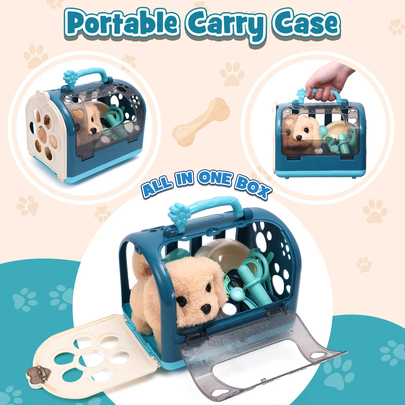 Tierarzt Spielzeug Kinder mit Elektrisch Plüsch Hund Spielzeug der Läuft Bellt Schwanzwedelt, Arzt Kostüm, Hundekäfig Tierarztkoffer Interaktiv Hund Geschenk Spielzeug Kinder Mädchen 3 4 5 6 Jahre