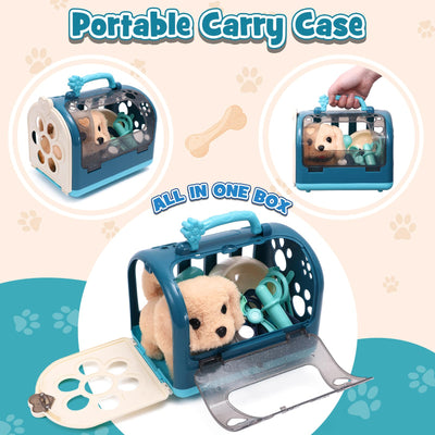 Tierarzt Spielzeug Kinder mit Elektrisch Plüsch Hund Spielzeug der Läuft Bellt Schwanzwedelt, Arzt Kostüm, Hundekäfig Tierarztkoffer Interaktiv Hund Geschenk Spielzeug Kinder Mädchen 3 4 5 6 Jahre
