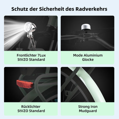 VecoCraft E-Bike City Elektrofahrrad für Herren und Damen 28 Zoll 7-Gang-Modus 3 Fahrmodi mit 10 Ah Akku 36V 250W Heckmotor RH 46 cm (Olivgrün)