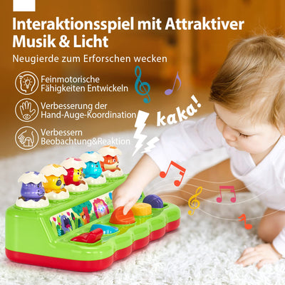 hahaland Baby Spielzeug ab 1 Jahr mit Musik & Licht,Pop up Kinderspielzeug mit Tieren und Knöpfen,Montessori Spielzeug für Frühe Entwicklung Ursache und Wirkung, Motorikspielzeug ab 1 Jahr