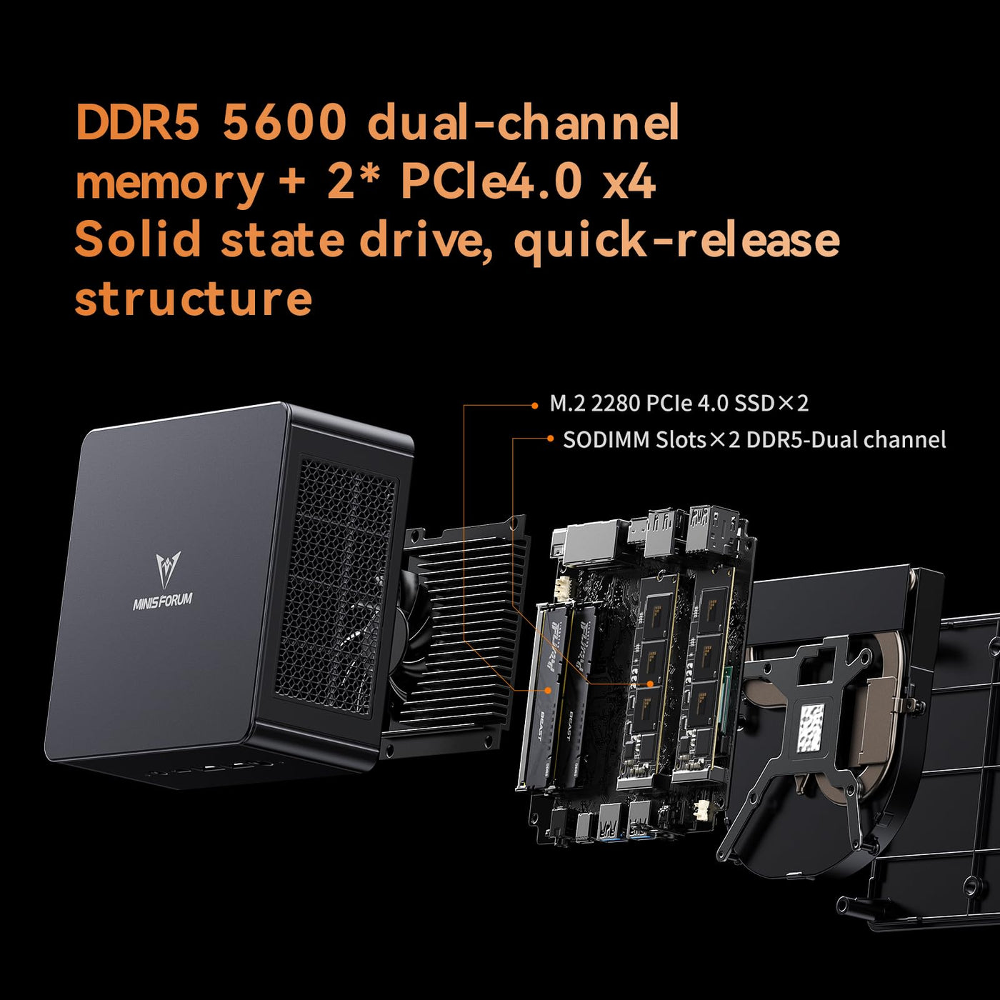 MINIS FORUM UM890 Pro Mini PC - AMD AI Ryzen 9 8945HS, 8 C/16 T, Radeon 780M GPU, 64GB DDR5 RAM, 1TB M.2 SSD, HDMI 2.1, DP 1.4, 2xUSB4, 4xUSB3.2, Oculink, 2xRJ45 2.5G, Wi-Fi 6E & BT 5.2