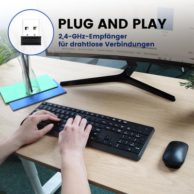 Perixx PERIDUO-716, Kabellose 2,4-GHz Tastatur-Maus-Set, Standardgröße - Schwarz, Deutsches QWERTZ