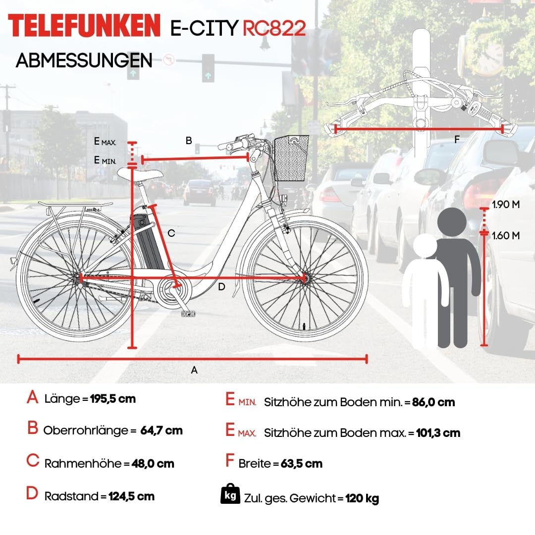 TELEFUNKEN E-Bike Elektrofahrrad Alu 28 Zoll mit 7-Gang Kettenschaltung, Pedelec Citybike leicht mit Fahrradkorb, 250W und 10,4Ah, 36V Sitzrohrakku, RC822 Multitalent