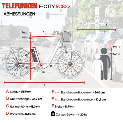 TELEFUNKEN E-Bike Elektrofahrrad Alu 28 Zoll mit 7-Gang Kettenschaltung, Pedelec Citybike leicht mit Fahrradkorb, 250W und 10,4Ah, 36V Sitzrohrakku, RC822 Multitalent