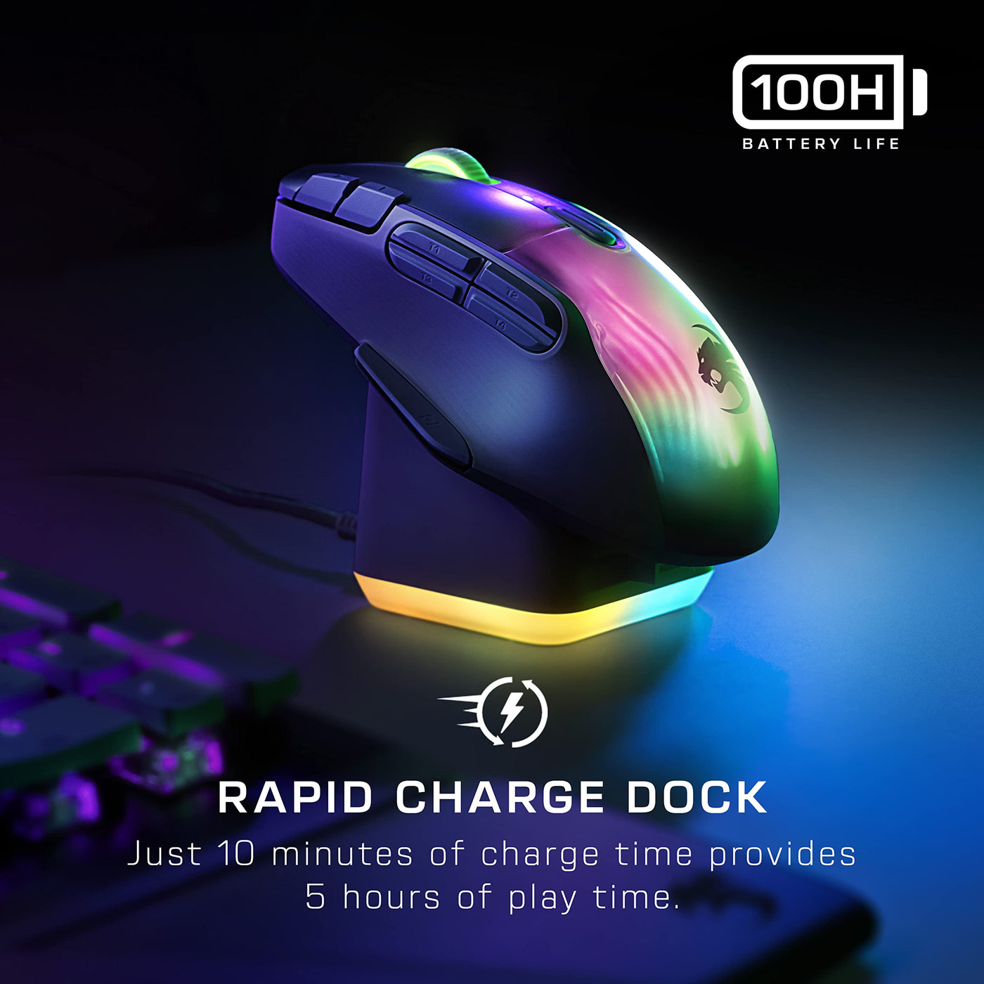 Turtle Beach Kone XP Air – Kabellose, anpassbare und ergonomische RGB-Gaming-Maus, Bluetooth, optischer Sensor 19K DPI, bis zu 100-Stunden-Akku und Ladestation - Schwarz