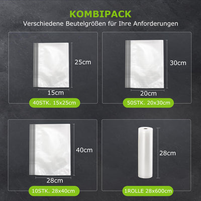 Bonsenkitchen Vakuumierer, Stark Vakuumiergerät mit 5 Modi, 8 L/Min, Globefish-Technologie für Kontinuierliches Arbeiten mit Hoher Geschwindigkeit, Enthält 100 Vakuumbeutel und 1 Rollbeutel