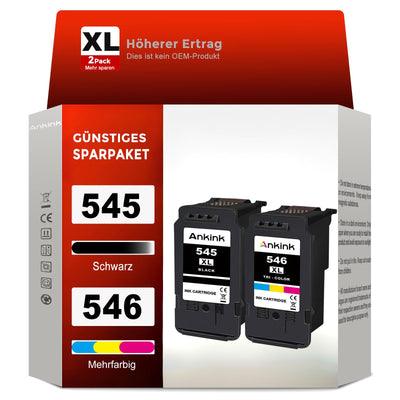 ANKINK Kompatibel Tintenpatrone Druckerpatronen als Ersatz für PG 545XL CL 546XL für Canon Patrone 545 546 XL für MG2450 MG2550 MG2950 MG2550s TR4550 TR4551 TR4650 TS3350 TS3450 Schwarz Farbe 2 Pack