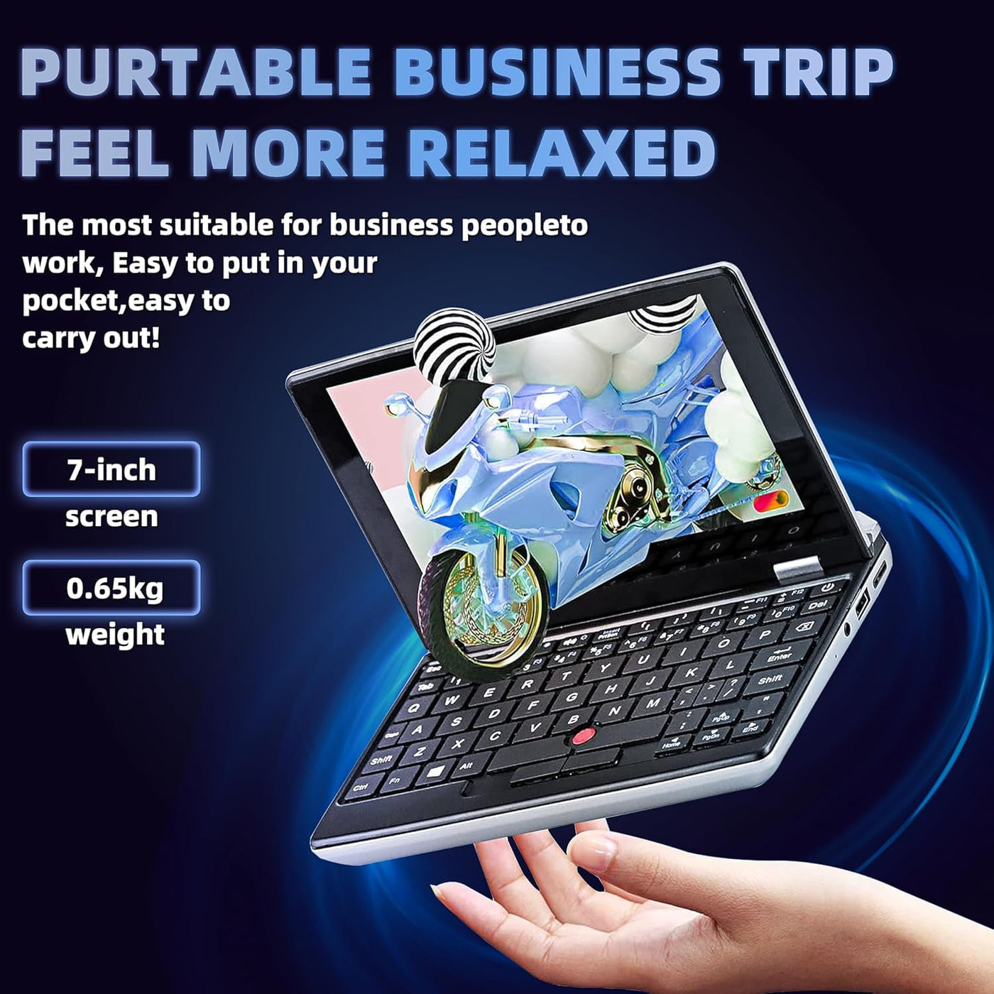 Fsjun 2025 Mini-Laptop, 7,0-Zoll Touchscreen, Celeron N100 (bis zu 3,4 GHz), 16GB RAM, 1TB SSD,Ganzmetall, Ultraleicht, Hochleistungs-Notebook, Deutsche Tastaturschutzfolie