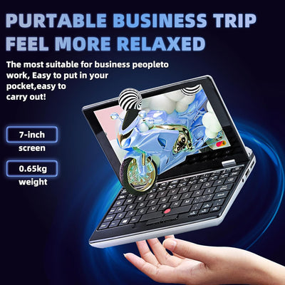 Fsjun 2025 Mini-Laptop, 7,0-Zoll Touchscreen, Celeron N100 (bis zu 3,4 GHz), 16GB RAM, 1TB SSD,Ganzmetall, Ultraleicht, Hochleistungs-Notebook, Deutsche Tastaturschutzfolie