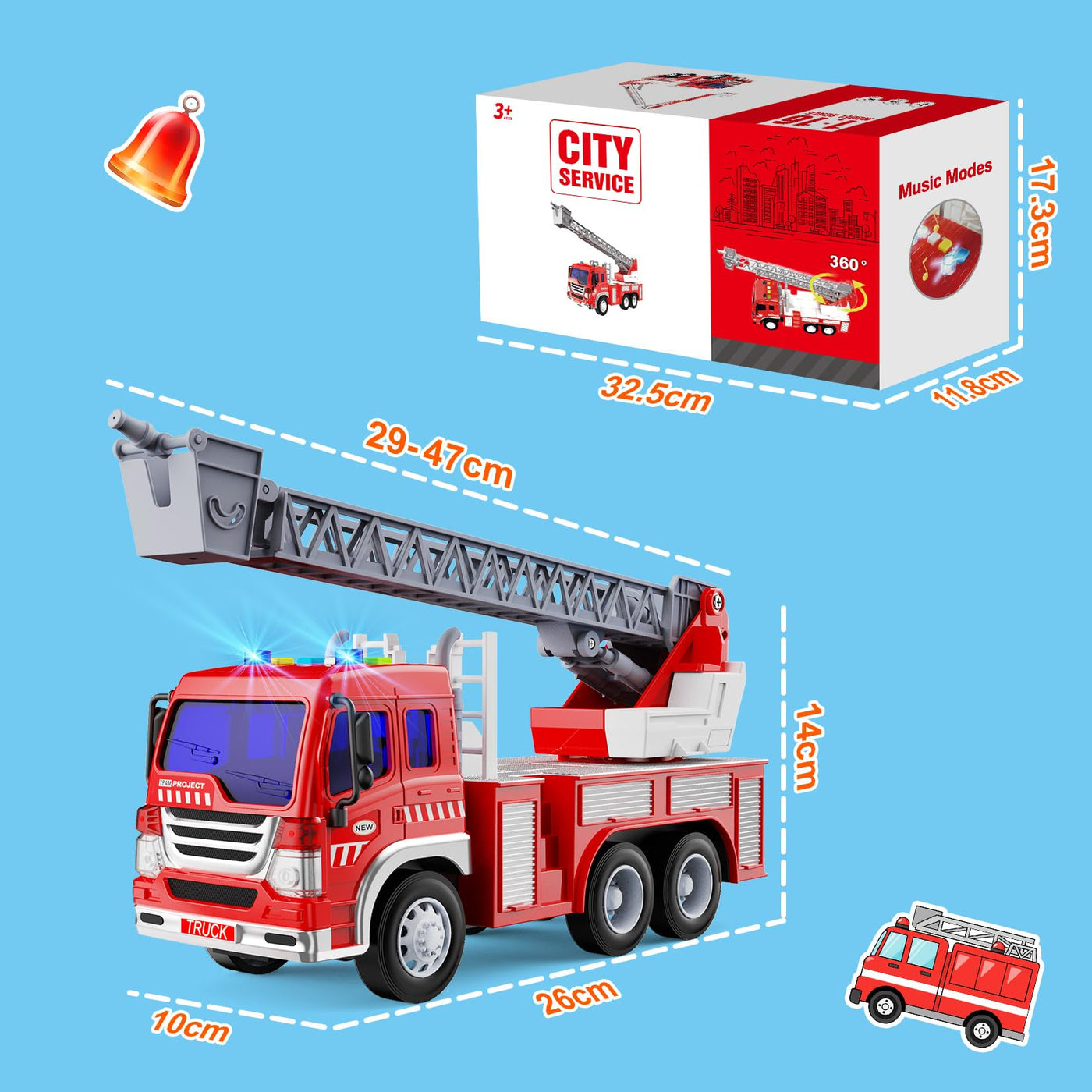 GizmoVine Feuerwehrauto Groß, Feuerwehr Auto Spielzeug mit Drehleiter, Sound und Licht, Große Spielzeugauto, Fire Truck Fahrzeuge, Geschenke für Jungen, Kinder Löschfahrzeug ab 3 4 5 6 7 8 Jahre