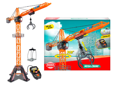 Dickie Toys Mega Crane (120 cm) - Kran Spielzeug mit Fernbedienung für Kinder von 3-5 Jahren - Baustellenfahrzeuge Kinder Set mit Seilwinde, Greifarm & Lastentrage, 350° drehbar - 201139012