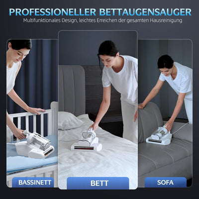 Milbensauger für Matratzen Milbenstaubsauger mit 253.7nm UV-C Licht 16Kpa Absaugung HEPA Filter Heißer Wind Funktion 40000 Rpm/Min Bürstenrolle Bett-Staubsauger Entfernt 99,9% Allergene 600W Weiß