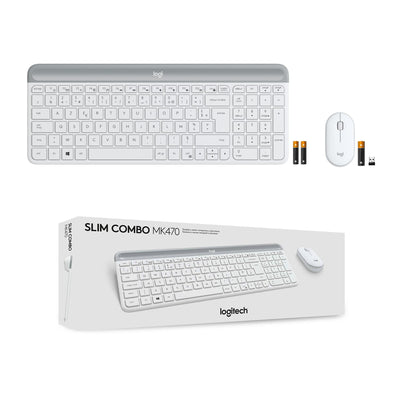 Logitech MK470 Slim Combo Kabelloses Tastatur-Maus-Set, 2.4 GHz Verbindung via Nano-USB-Empfänger, 10m Reichweite, 18-Monate Batterielaufzeit, PC/Laptop, Französisches AZERTY-Layout - Weiß