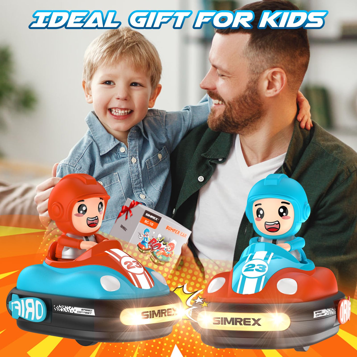 SIMREX Ferngesteuertes Auto 2er Set, Autoscooter ferngesteuert Kinder mit LED-Lichtern, Ton, Kampf Stunt Autos, perfekte RC Bumper Cars Kleinkind Spielzeug für Alter 3+ Jahre alte Jungen Mädchen