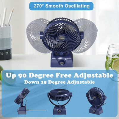 Wastou Schreibtischventilator, wiederaufladbarer USB-Tischventilator, tragbarer Turmventilator mit 10000 mAh, drehbarer Kopf, leiser Lüfter für Schlafzimmer, Büro und Desktop