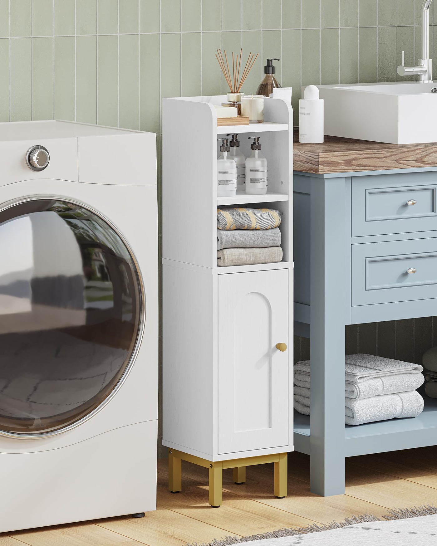 Hzuaneri Badezimmerschrank, Toilettenschrank, Badschrank, schmales Badregal, Verstellbare Ablagen, platzsparend, für kleine Räume, einfache Montage, 20 × 20 × 83 cm, weiß BC08203X