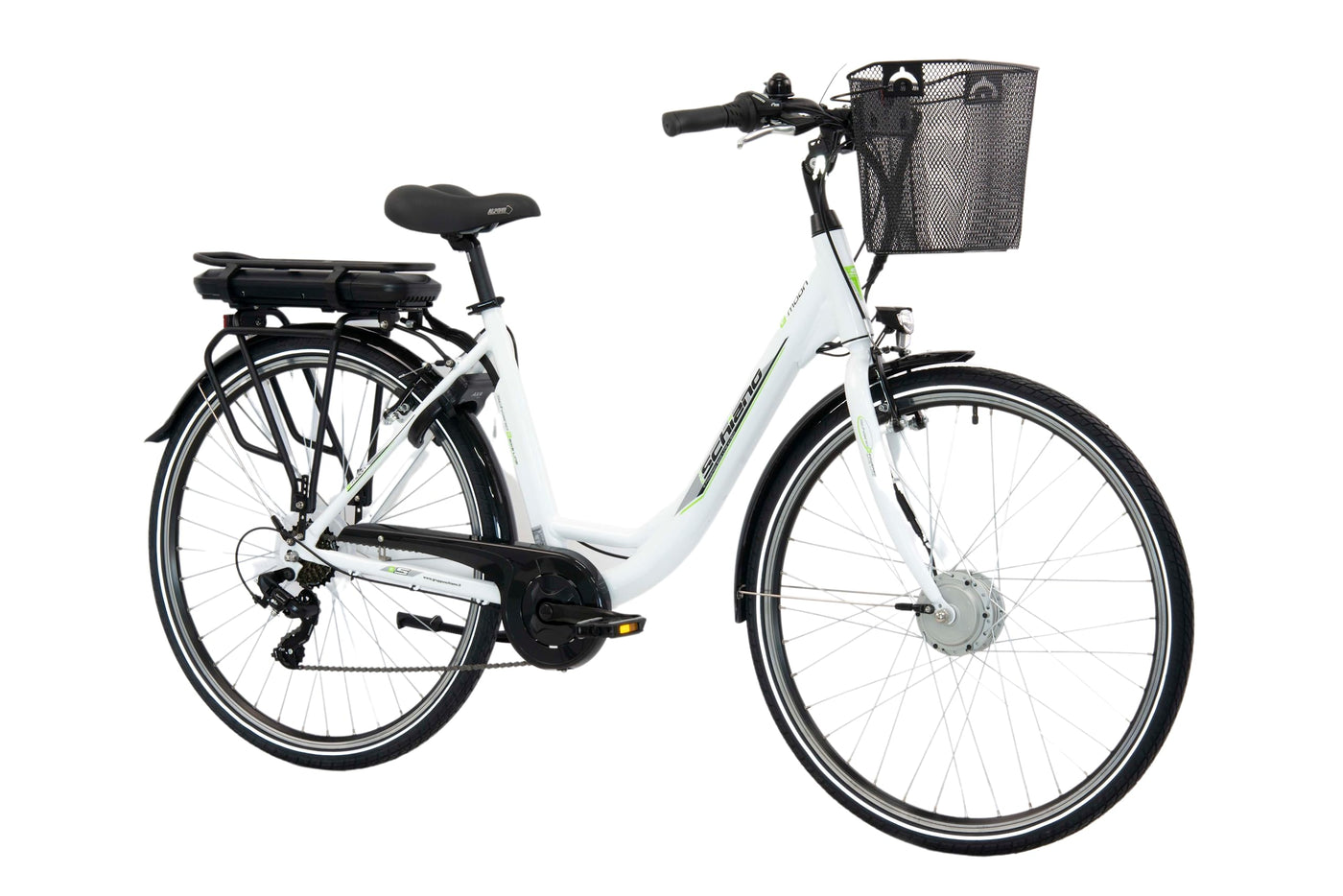 F.lli Schiano E-Moon, E Bike für die Stadt 28 Zoll, 36V 13Ah Abnehmbarer Akku, Motor 250W 40Nm, City Ebike für Herren/Damen, Weiss, Korb
